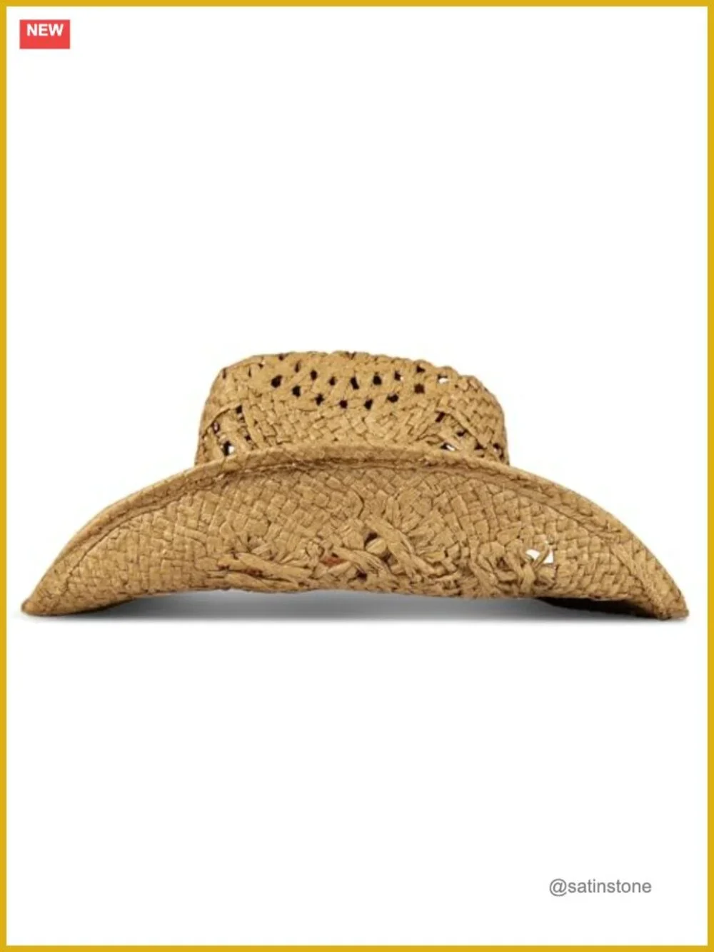 Woven Straw Cowboy Hat with Rope Detail, Wide Brim Sun Protection, Adjustable